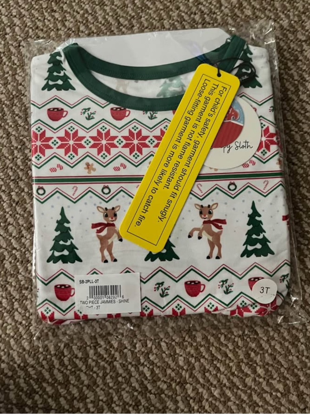 The sleepy sloth bamboo rudolph 3T kids pajamas